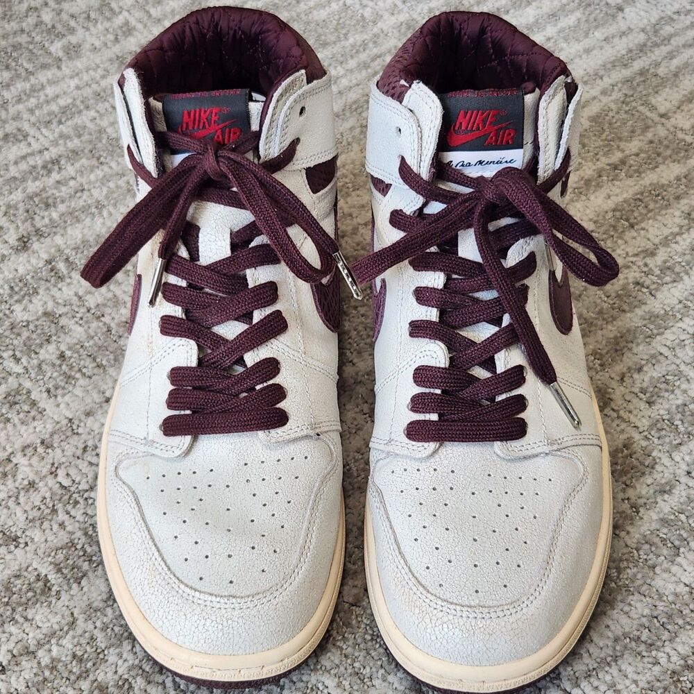 Nike men Air Jordan 1 x A Ma Maniére sail & burgundy hi-top sneakers size 10.5 - Picture 4 of 12